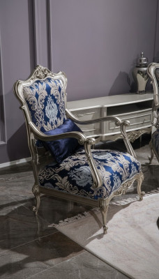 Luxe fauteuil met één zitplaats gestoffeerd meubilair blauw bloemenpatroon bank lounge barok