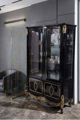 Meubel glazen kast luxe vitrine houten vitrines kasten planken zwart