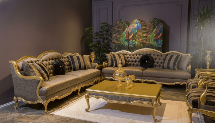 Compleet set bankstel 3+3+1+1 zitbanken salontafel barok rococo 5-delig