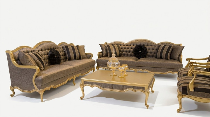 Compleet set bankstel 3+3+1+1 zitbanken salontafel barok rococo 5-delig