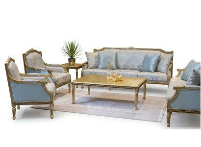 Stel bankstel 3+3+1+1 zitsbank salontafel banken bank blauw 5-delig