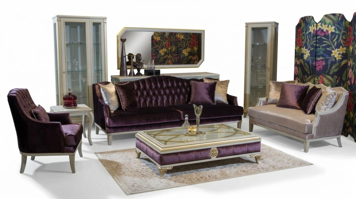 Lila Chesterfield barok meubels driezitsbank stof bank nieuw