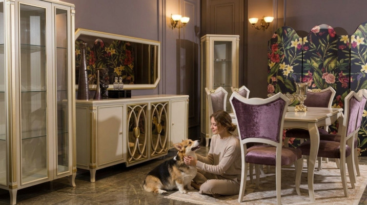 Klassieke set vitrine tv Sideboard Luxe vitrinekast set 2-delig.