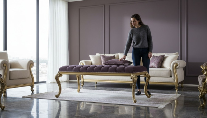 Luxe poef ontwerper Chesterfield fluweel bijzettafel gestoffeerd bank