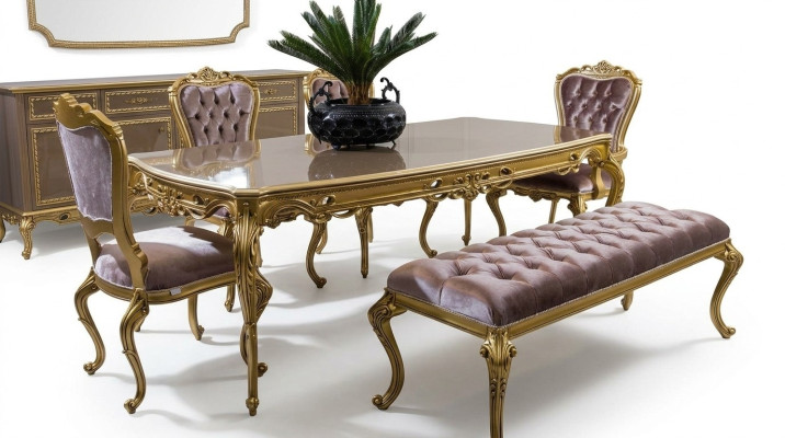 Eetkamerset Eettafel Klassiek Echt Hout Luxe 4-delige Stoelset Groep