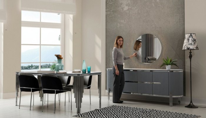 Eetkamerset Luxe Eettafel Stoel Groep Garnituur Hout Tafel Dressoir Set 6-delig.