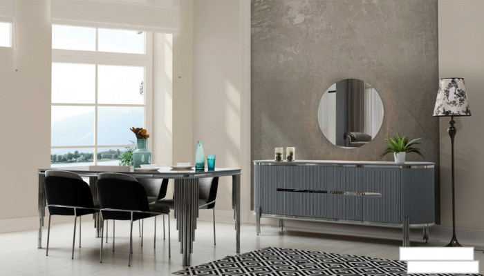 Eetkamerset Luxe Eettafel Stoel Groep Garnituur Hout Tafel Dressoir Set 6-delig.