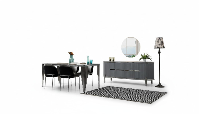 Eetkamerset Luxe Eettafel Stoel Groep Garnituur Hout Tafel Dressoir Set 6-delig.