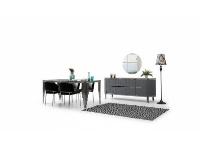 Eetkamerset Luxe Eettafel Stoel Groep Garnituur Hout Tafel Dressoir Set 6-delig.