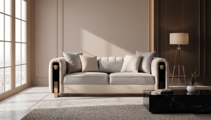 Luxe gestoffeerde 3-zitsbank in beige in eigentijdse stijl