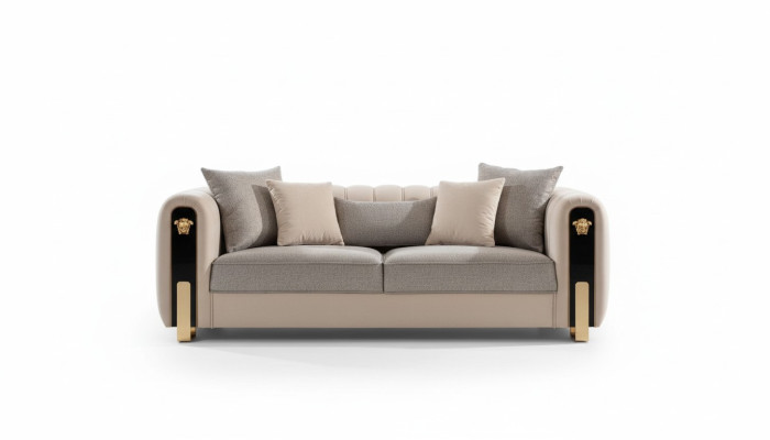 Luxe gestoffeerde 3-zitsbank in beige in eigentijdse stijl