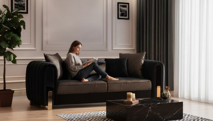 Medusa driezitsbank 3-zitsbank Bankstellen Banken Luxe bekleding Bank Zwart Stof