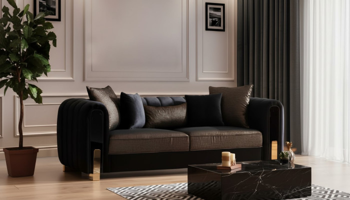 Medusa driezitsbank 3-zitsbank Bankstellen Banken Luxe bekleding Bank Zwart Stof