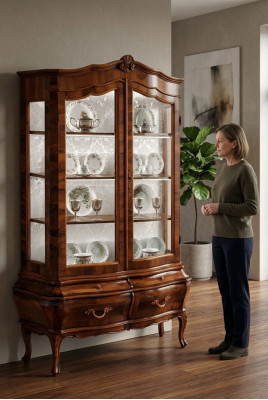Massief houten dressoir met 2 laden en glazen deuren Eetkamer dressoir Woonkamer