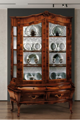 Massief houten dressoir met 2 laden en glazen deuren Eetkamer dressoir Woonkamer