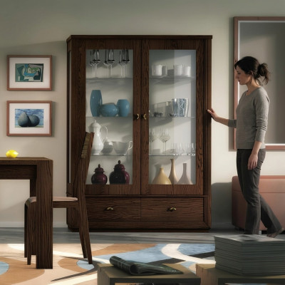 Vitrine Luxe etalage Vitrines Glazen kast Modern Hout Grijs Plank Dressoir
