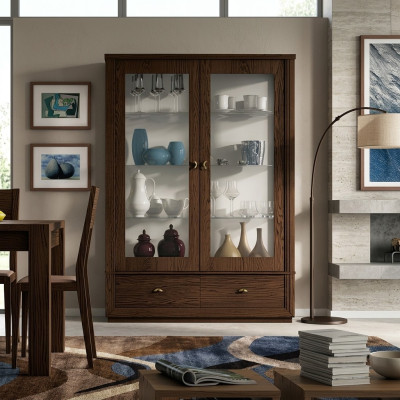 Vitrine Luxe etalage Vitrines Glazen kast Modern Hout Grijs Plank Dressoir