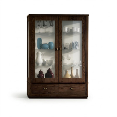 Vitrine Luxe etalage Vitrines Glazen kast Modern Hout Grijs Plank Dressoir