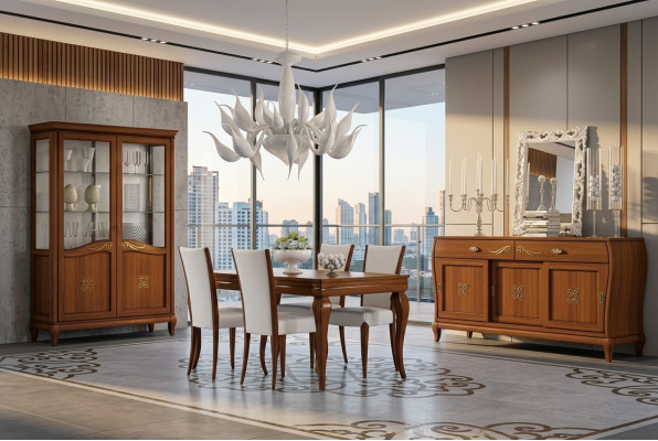 Ontwerp Set 7-delig eetkamer eettafel stoel dressoir vitrine groep eet tafels hout