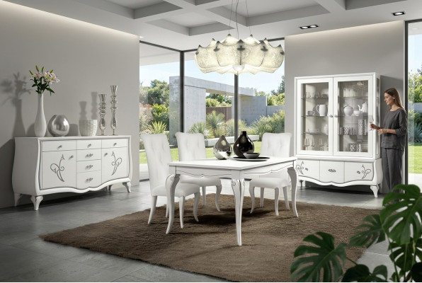 Eetkamer Eettafel Stoel Dressoir Vitrine Groep Tafel Hout Tafels Luxe Set 7-delig.