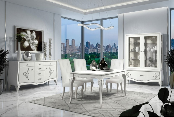 Eetkamer Eettafel Stoel Dressoir Vitrine Groep Tafel Hout Tafels Luxe Set 7-delig.