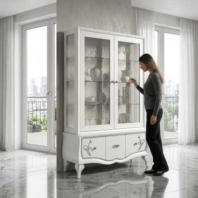 Luxe vitrine glazen kast antieke stijl modern houten vitrines Italiaanse meubels
