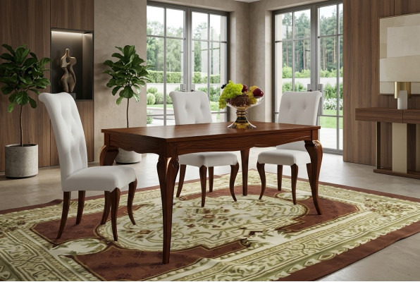 Uittrekbare eettafel van hout in modern design voor luxe meubels in de eetkamer.