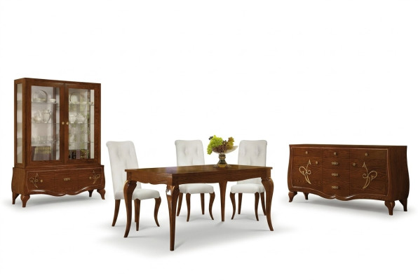 Eetkamer Eettafel Stoel Dressoir Vitrine Groep Eet Houten Set Nieuw 7-delig.