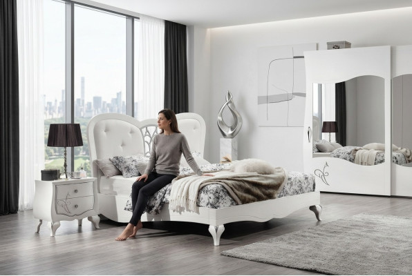 Slaapkamer Bed Nachtkastje Bedden Hout Ontwerp Bedframe Set Nieuw 3-delig.
