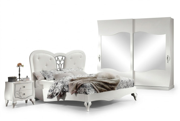 Slaapkamer Bed Nachtkastje Bedden Hout Ontwerp Bedframe Set Nieuw 3-delig.