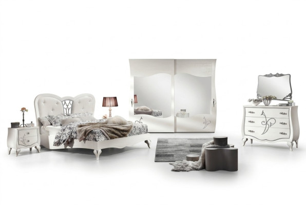 Slaapkamer Bed Nachtkastje Kledingkast Commode Spiegel Nieuwe 6-delige Luxe Set
