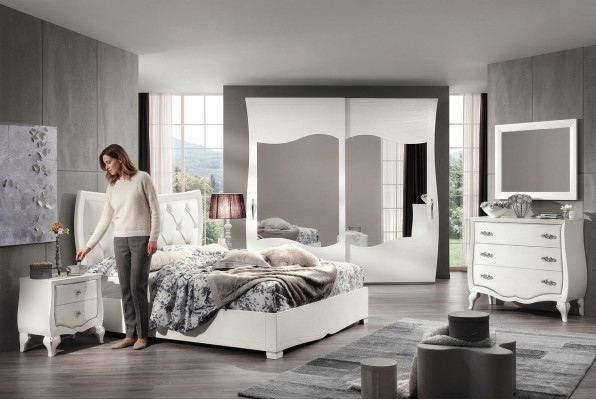 Garnituur Slaapkamer Bed Nachtkastje Kledingkast Commode Spiegel Set 6-delig