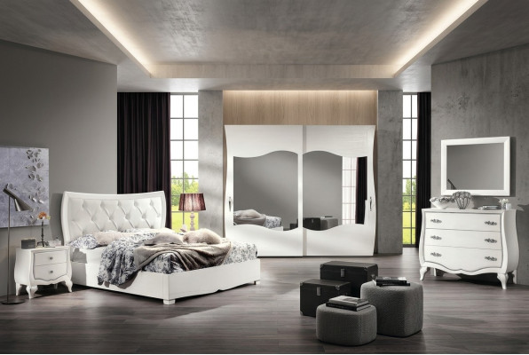 Garnituur Slaapkamer Bed Nachtkastje Kledingkast Commode Spiegel Set 6-delig