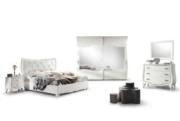 Garnituur Slaapkamer Bed Nachtkastje Kledingkast Commode Spiegel Set 6-delig