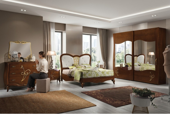 Slaapkamer Bed Nachtkastje Kledingkast Commode Spiegel Nieuw Luxe Set 6-delig