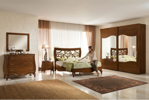 Slaapkamer Bed Nachtkastje Kledingkast Commode Spiegel Set van 6 stuks