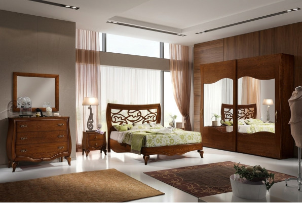 Slaapkamer Bed Nachtkastje Kledingkast Commode Spiegel Set van 6 stuks