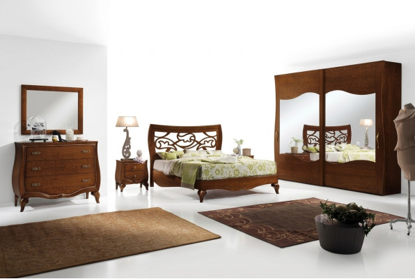 Slaapkamer Bed Nachtkastje Kledingkast Commode Spiegel Set van 6 stuks