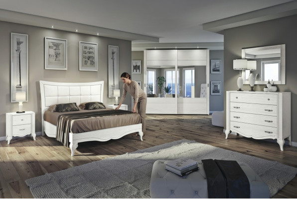 Slaapkamer Bed Nachtkastje Kledingkast Commode Spiegel Wit Luxe Set 6-delig