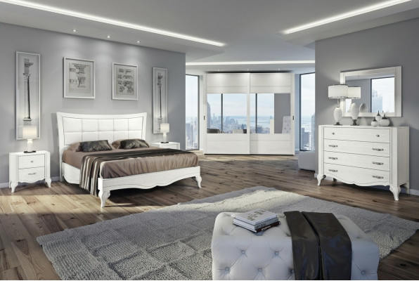 Slaapkamer Bed Nachtkastje Kledingkast Commode Spiegel Wit Luxe Set 6-delig