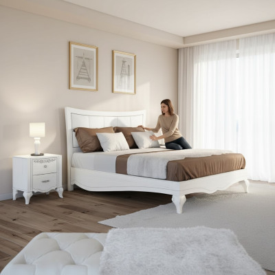 Slaapkamer Bed Nachtkastje Bedden Dubbel Hout Ontwerper Modern Nieuw Set 3-delig