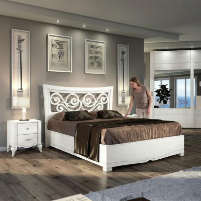 Bedframes Bed Double bed Beds Upholstered Wood Designer Double bed frame White