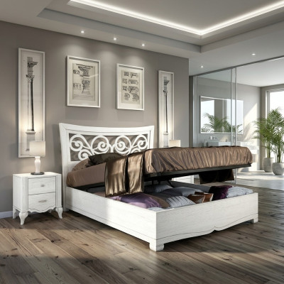 Bedframes Bed Double bed Beds Upholstered Wood Designer Double bed frame White