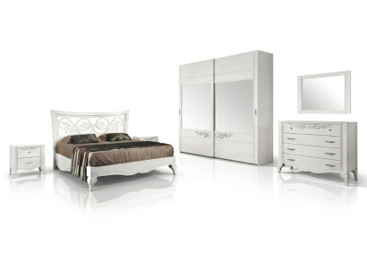 Set 6-delige slaapkamer Bed Nachtkastje Kledingkast Commode Spiegel Set