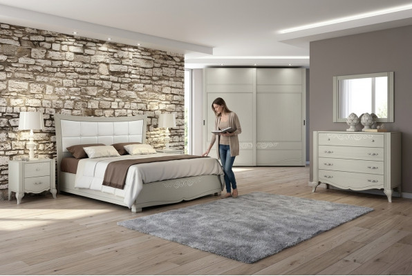 Luxe set 6-delig slaapkamer bed nachtkastje kledingkast ladekast spiegel hout