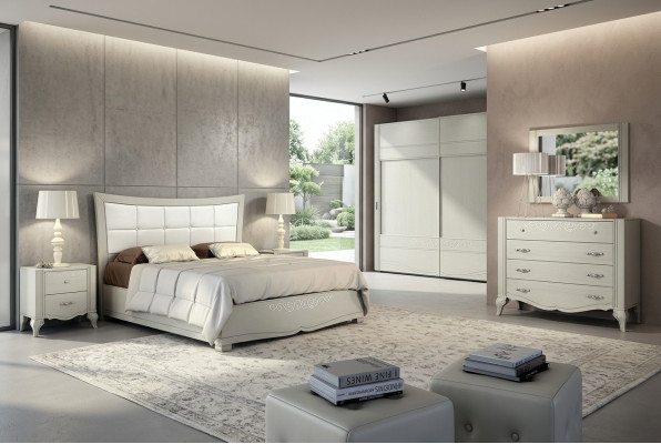 Luxe set 6-delig slaapkamer bed nachtkastje kledingkast ladekast spiegel hout