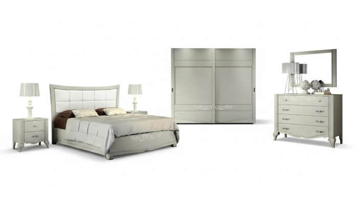 Luxe set 6-delig slaapkamer bed nachtkastje kledingkast ladekast spiegel hout
