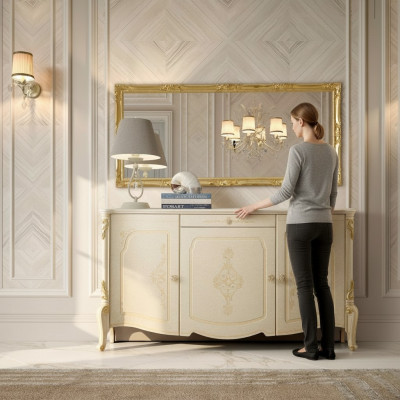 Ontwerp meubels in barokstijl, dressoir, buffetkast, hout, Italië, laag dressoir.