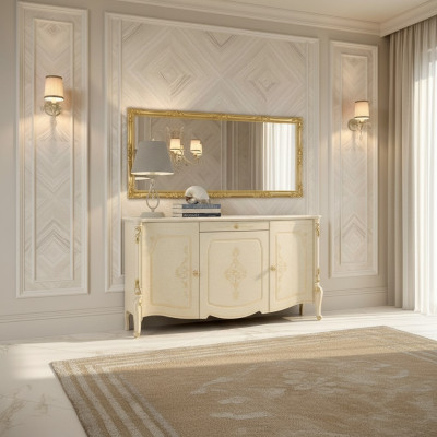 Sideboard Spiegel Anrichte Sideboard Holz Design Möbel Stil Kommode Set 2tlg.   Sideboard Spiegel Dressoir Sideboard Hout Design Meubels Stijl Commode Set 2-delig.