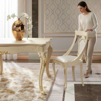 Eetkamerstoel Stoel Eetkamer Stoelen Hout Design Stijl Barok Beige Rug Zitvlak